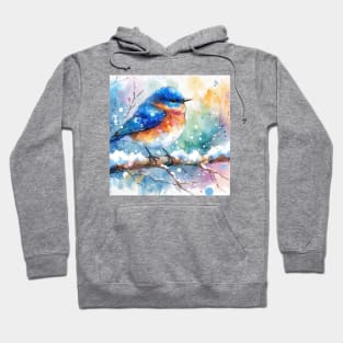 Colorful little blue bird sitting on a tree branch Hoodie